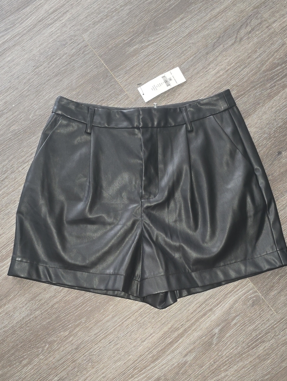 DKNY Black Faux Leather High-Waist Shorts
